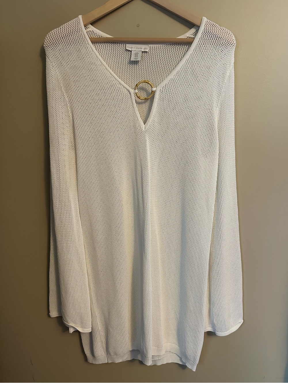 House of Harlow 1960 White Mesh Boho Crochet Knit Swim Cover-Up M